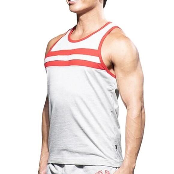 Andrew Christian Phys. Ed. Varsity Tank Gray Red Medium - Picture 1 of 11